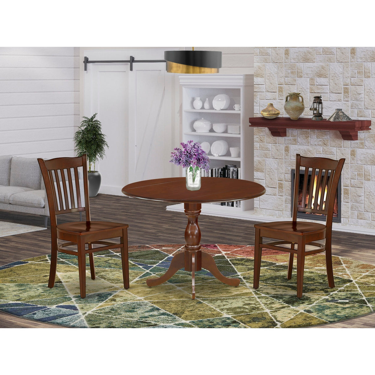 East West Furniture 3 Piece Kitchen Table Set Contains a Round Dining Room Table and 2 Dining Chairs,(Finish Options)