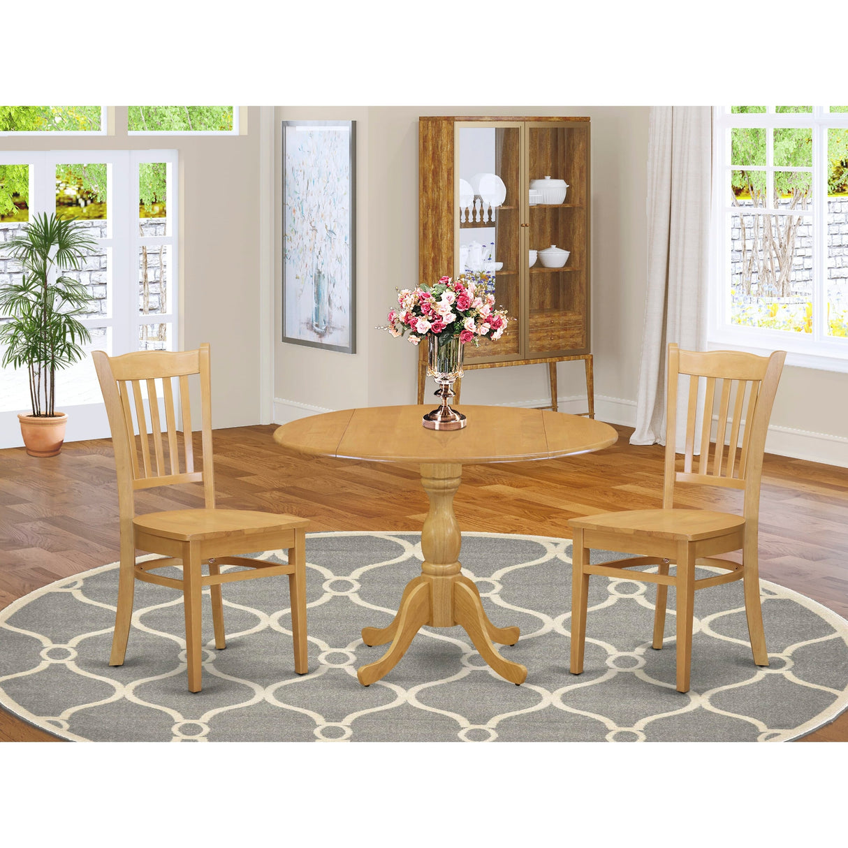 East West Furniture 3 Piece Kitchen Table Set Contains a Round Dining Room Table and 2 Dining Chairs,(Finish Options)