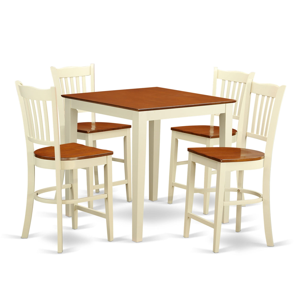 East West Furniture 5 Piece Counter Height Dining Table Set- a Square Table and 4 Dining Chairs, 36x36 Inch, Buttermilk & Cherry