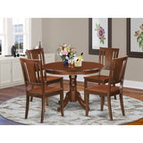 East West Furniture 5 Piece Dining Set- a Dining Table with Pedestal and 4 Kitchen Chairs, Mahogany(Seat Type Options)