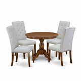 East West Furniture 5 Piece Dining Set- a Round Dining Table with Pedestal and 4 Linen Fabric Kitchen Chairs, (Finish Options)