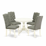 East West Furniture 5 Piece Dining Set- a Round Dining Table with Pedestal and 4 Linen Fabric Kitchen Chairs, (Finish Options)