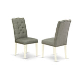 East West Furniture 5 Piece Dining Set- a Round Dining Table with Pedestal and 4 Linen Fabric Kitchen Chairs, (Finish Options)