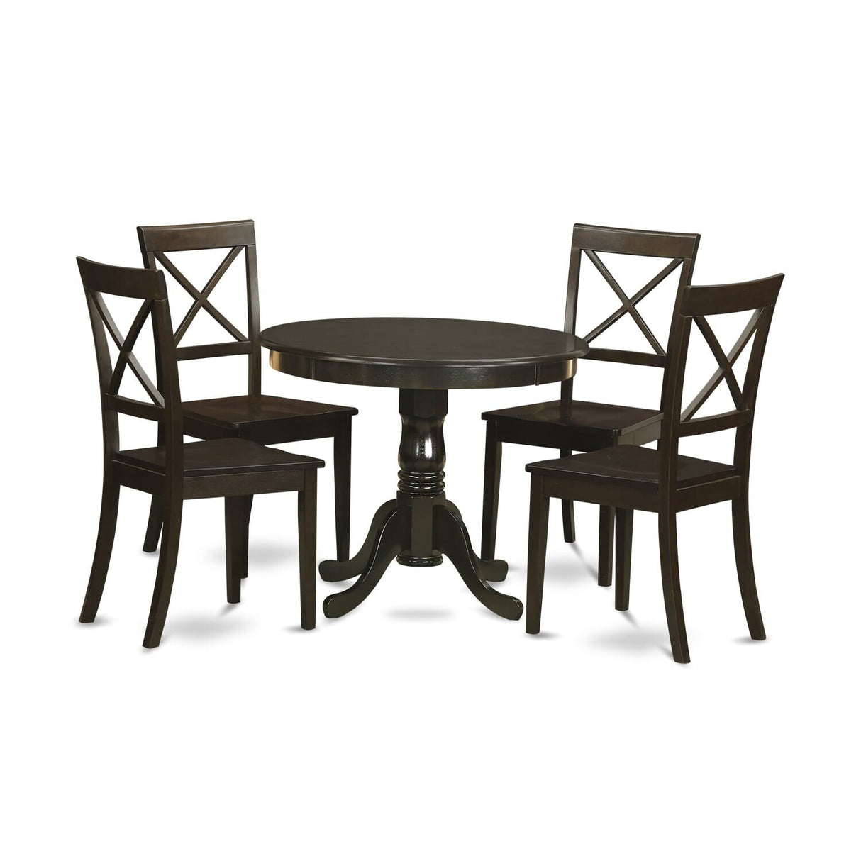 East West Furniture 5 Piece Kitchen Table Set- A Round Dining Room Table and Dining Chairs, Cappuccino (Seat Type Option)