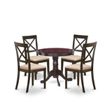 East West Furniture 5 Piece Kitchen Table Set- A Round Dining Room Table and Dining Chairs, Cappuccino (Seat Type Option)