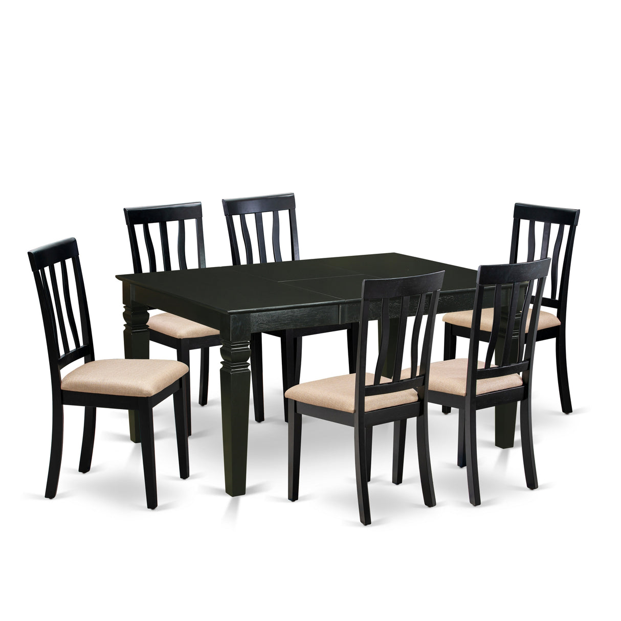 East West Furniture 7 Piece Modern Dining Table Set- a Wooden Table and 6 Chairs, Black(Seat Type Options)