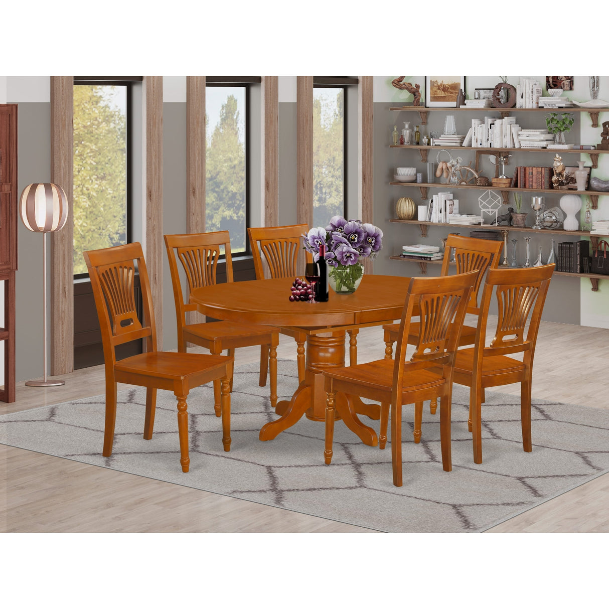 East West Furniture 7 Piece Dining Table Set- an Oval Dining Table with Butterfly Leaf and 6 Kitchen Chairs (Seat Type Options)
