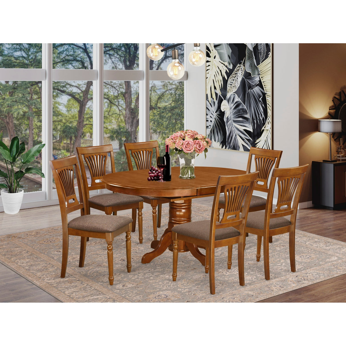 East West Furniture 7 Piece Dining Table Set- an Oval Dining Table with Butterfly Leaf and 6 Kitchen Chairs (Seat Type Options)
