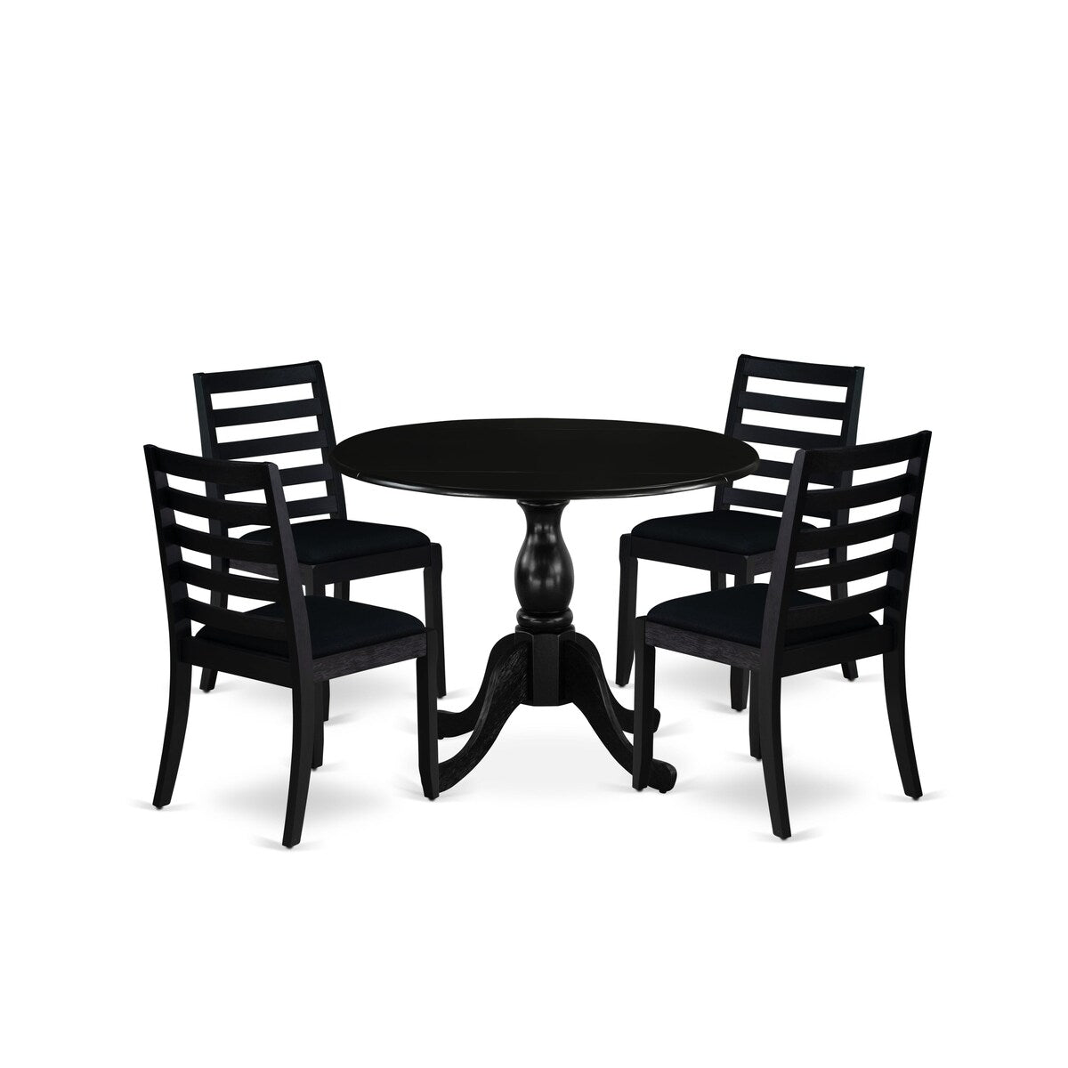 East West Furniture Dining Set Includes a Round Table and Stackable Kitchen Chairs, Black (Pieces & Seat Type Options)
