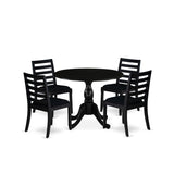 East West Furniture Dining Set Includes a Round Table and Stackable Kitchen Chairs, Black (Pieces & Seat Type Options)