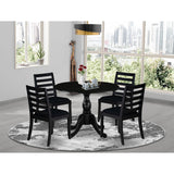 East West Furniture Dining Set Includes a Round Table and Stackable Kitchen Chairs, Black (Pieces & Seat Type Options)