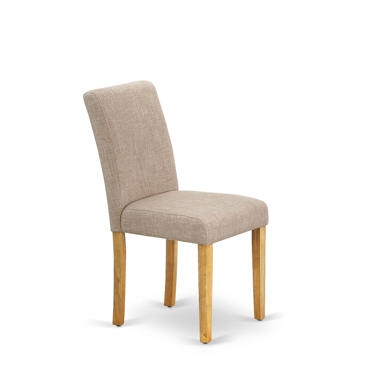 East West Furniture Dinette Set- a Round Dining Table and Light Tan Linen Fabric Dining Chairs, Oak (Pieces Options)