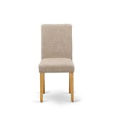 East West Furniture Dinette Set- a Round Dining Table and Light Tan Linen Fabric Dining Chairs, Oak (Pieces Options)