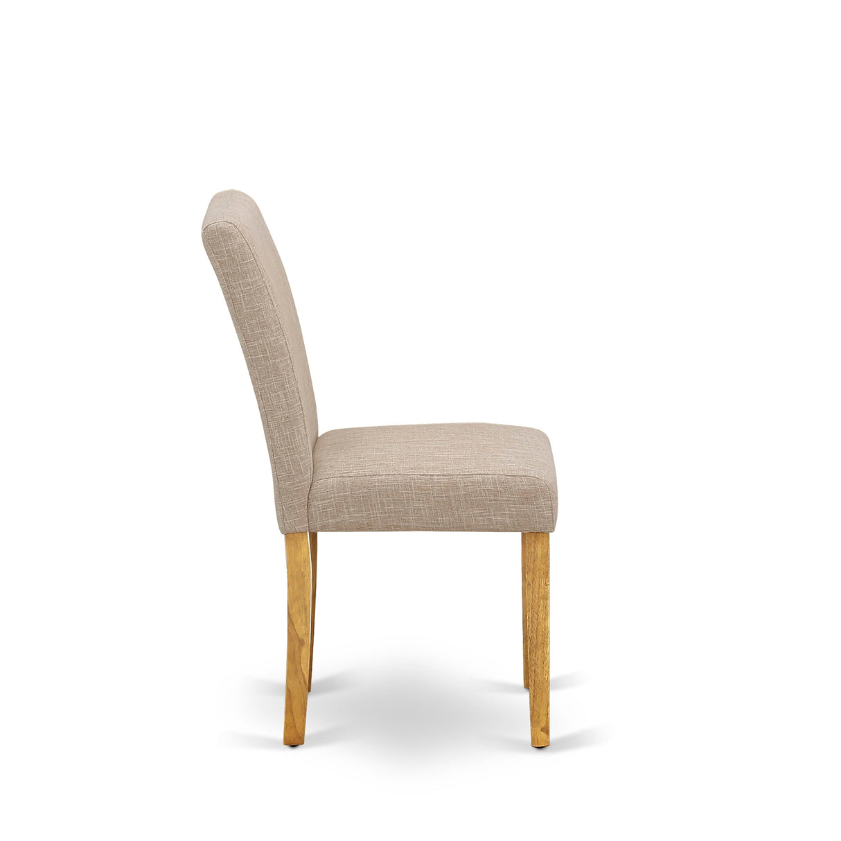 East West Furniture Dinette Set- a Round Dining Table and Light Tan Linen Fabric Dining Chairs, Oak (Pieces Options)