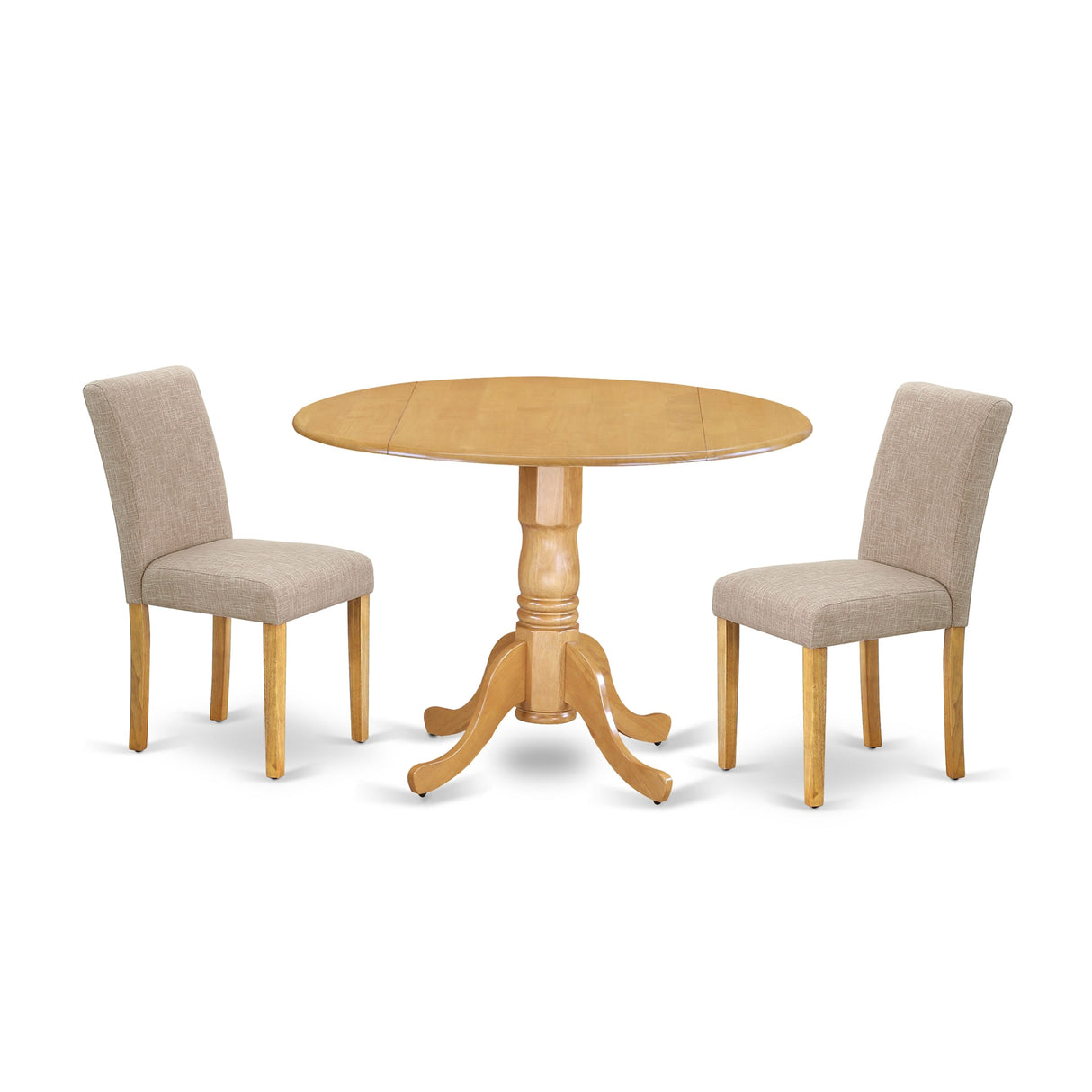East West Furniture Dinette Set- a Round Dining Table and Light Tan Linen Fabric Dining Chairs, Oak (Pieces Options)