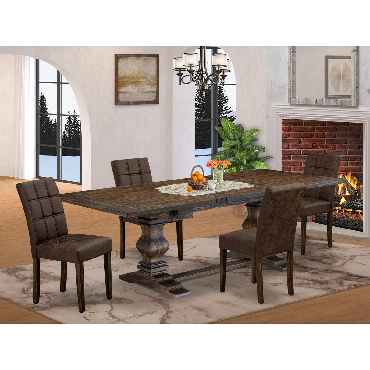 East West Furniture Dinette Set Contains a Rectangle Dining Table and Chairs, Distressed Jacobean (Pieces Options)
