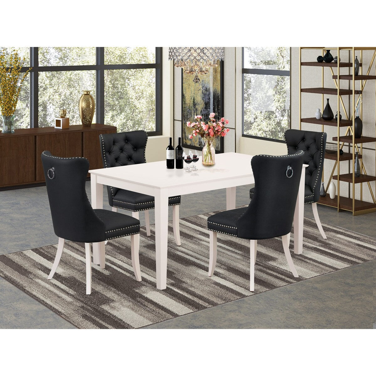 East West Furniture Dining Room Set Includes a Rectangle Dining Table and Upholstered Chairs, Linen White (Pieces Options)