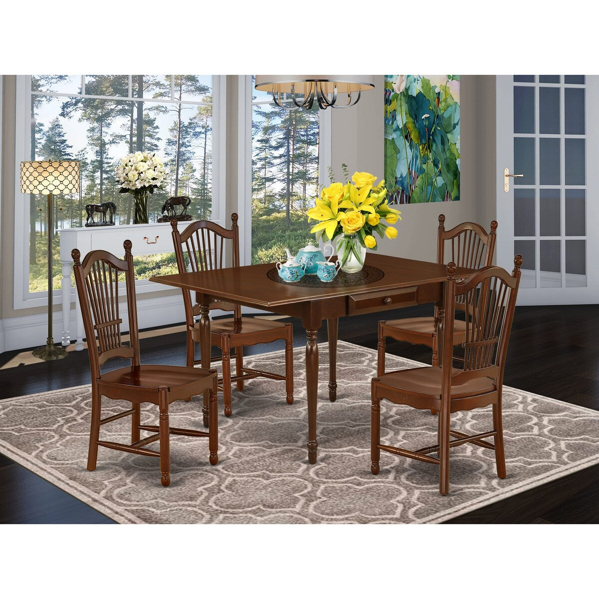 East West Furniture Dining Room Table Set Includes a Rectangle Kitchen Table with Dropleaf and Dining Chairs (Pieces Options)