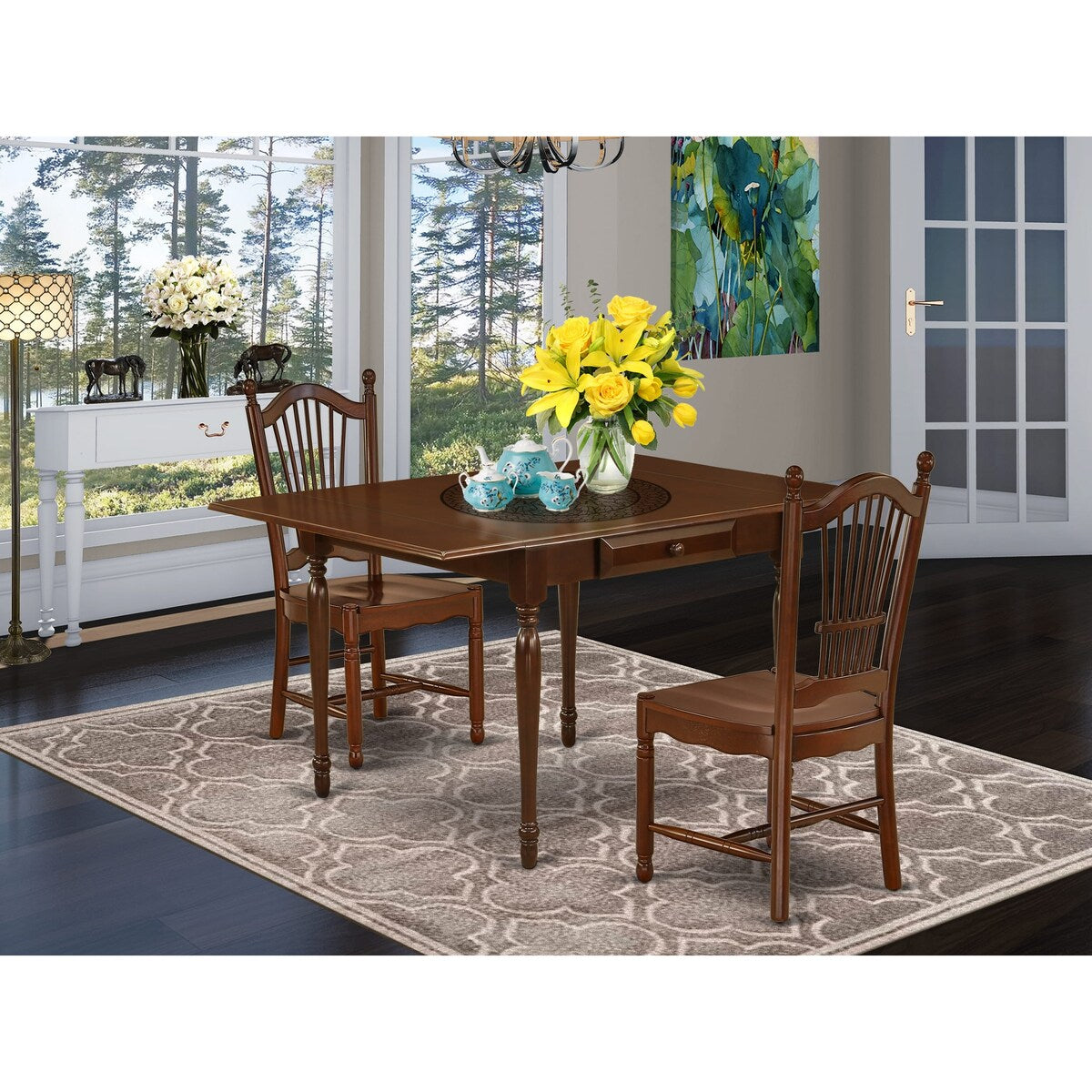 East West Furniture Dining Room Table Set Includes a Rectangle Kitchen Table with Dropleaf and Dining Chairs (Pieces Options)