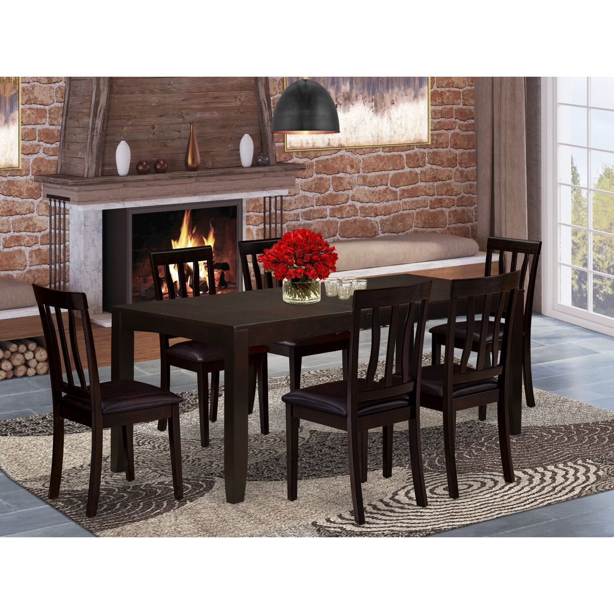 East West Furniture Dining Table Set- a Dinner Table and 6 Dining Room Chairs, Cappuccino (Seat Options)