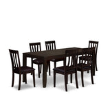 East West Furniture Dining Table Set- a Dinner Table and 6 Dining Room Chairs, Cappuccino (Seat Options)