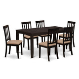 East West Furniture Dining Table Set- a Dinner Table and 6 Dining Room Chairs, Cappuccino (Seat Options)