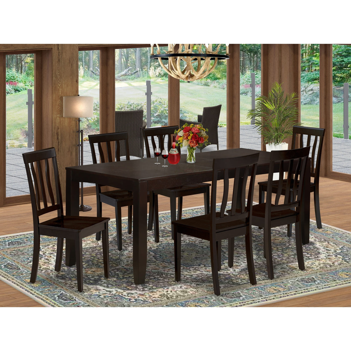 East West Furniture Dining Table Set- a Dinner Table and 6 Dining Room Chairs, Cappuccino (Seat Options)