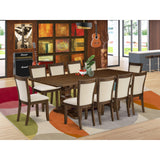 East West Furniture Dining Table Set- a Wooden Table and Light Beige Linen Fabric Chairs,(Pieces Options)