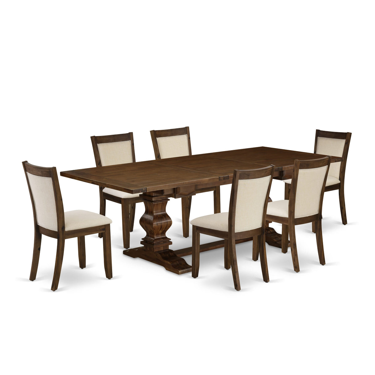 East West Furniture Dining Table Set- a Wooden Table and Light Beige Linen Fabric Chairs,(Pieces Options)