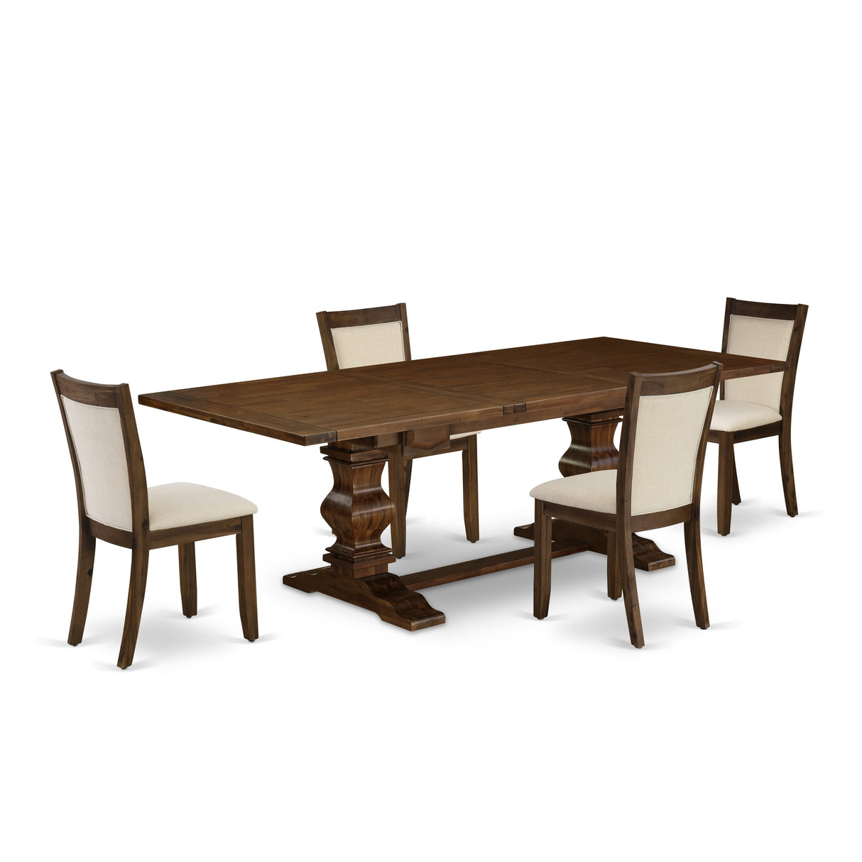 East West Furniture Dining Table Set- a Wooden Table and Light Beige Linen Fabric Chairs,(Pieces Options)