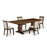 East West Furniture Dining Table Set- a Wooden Table and Light Beige Linen Fabric Chairs,(Pieces Options)