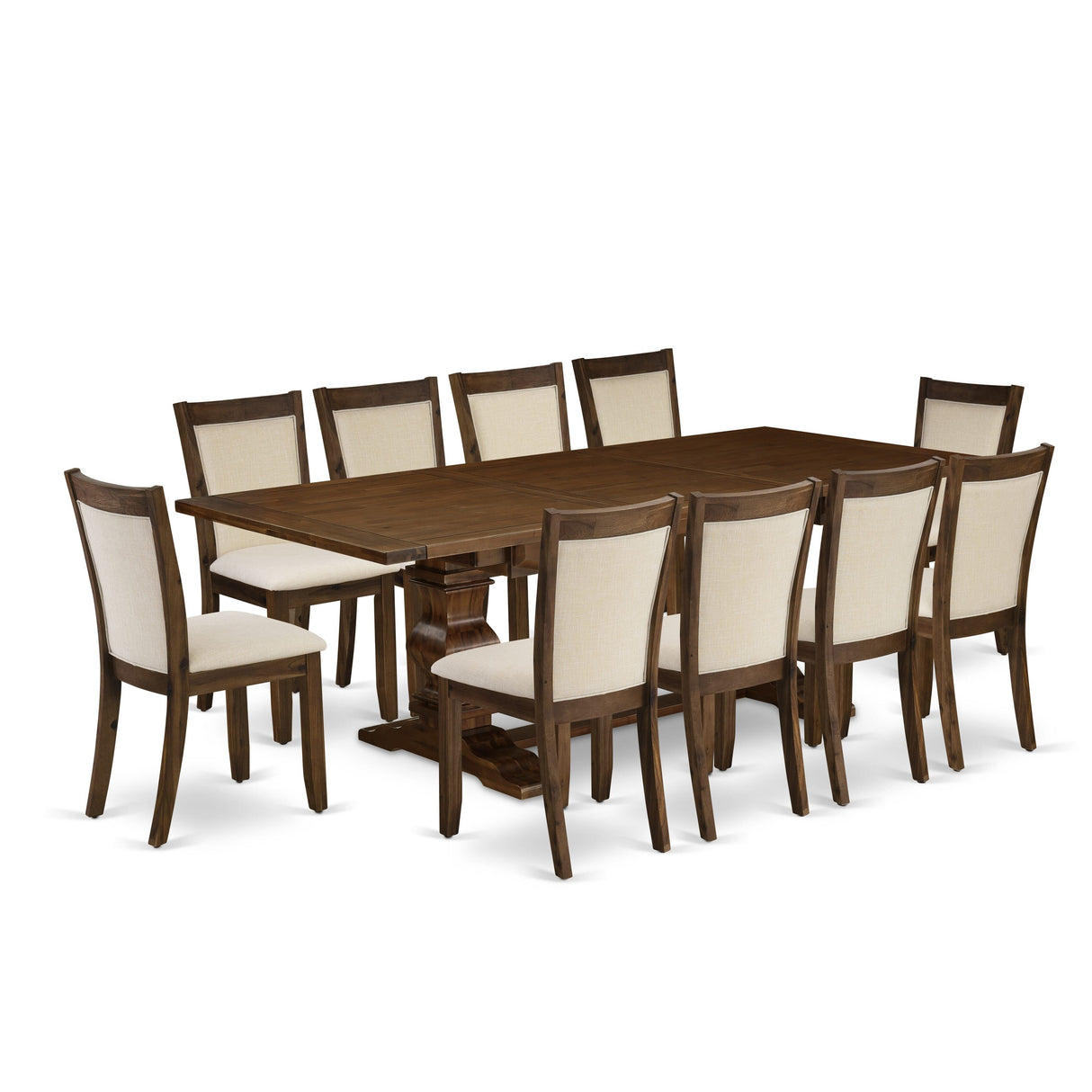 East West Furniture Dining Table Set- a Wooden Table and Light Beige Linen Fabric Chairs,(Pieces Options)
