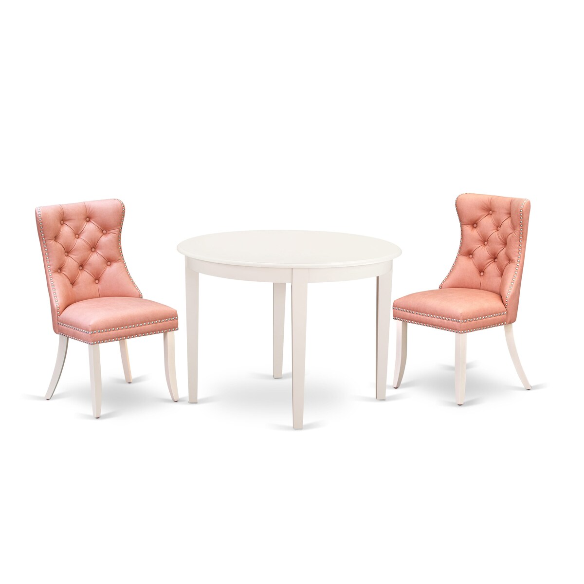 East West Furniture Dining Table Set Includes a Round Dining Table and Upholstered Chairs, Linen White (Pieces Options)