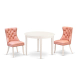 East West Furniture Dining Table Set Includes a Round Dining Table and Upholstered Chairs, Linen White (Pieces Options)