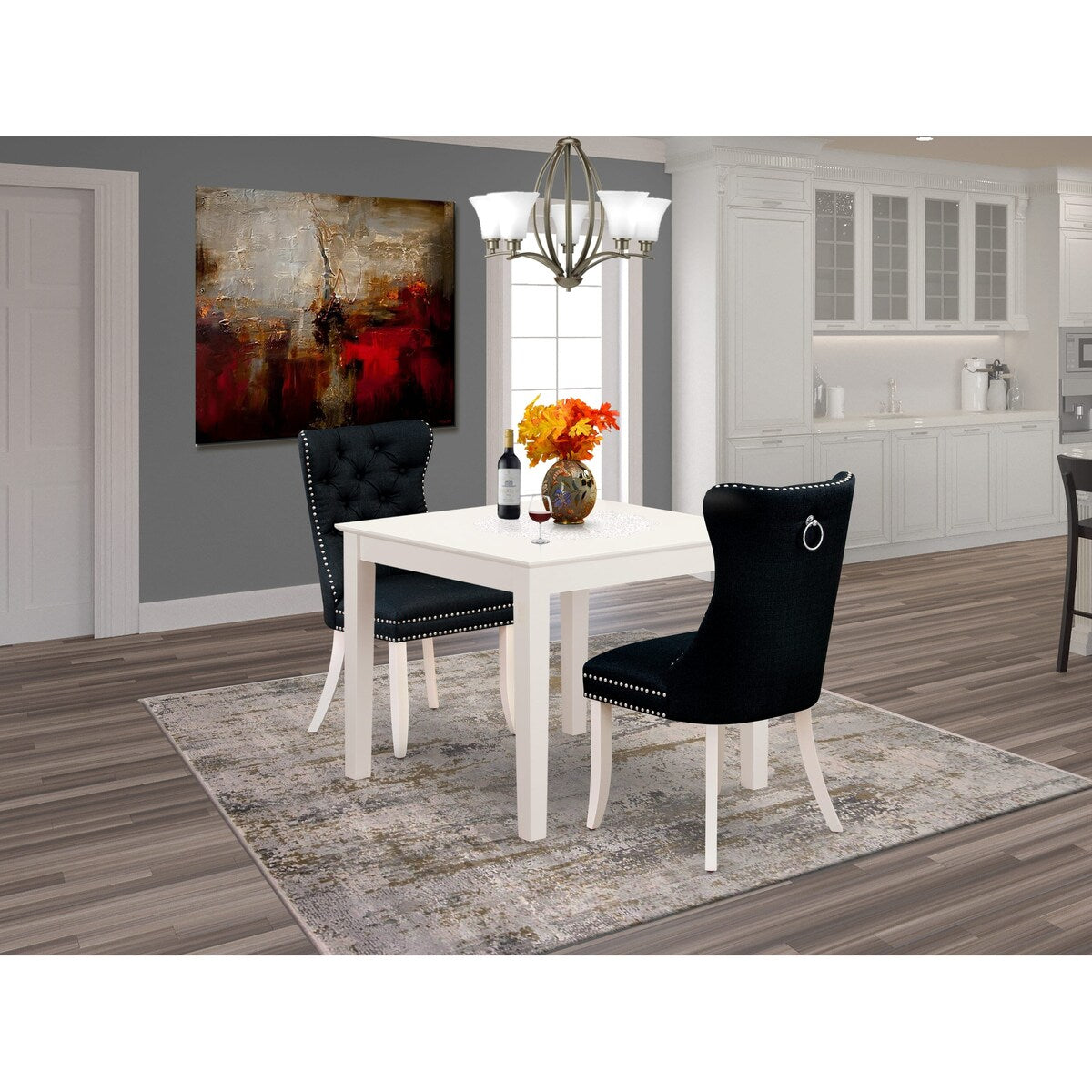 East West Furniture Dining Table Set Includes a Square Kitchen Table and Padded Parson Chairs, Linen White (Pieces Options)