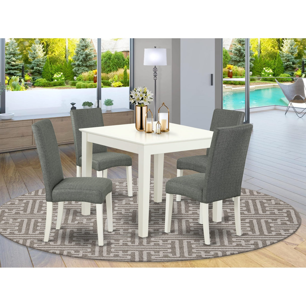 East West Furniture Dining Table Set Includes a Square Wooden Table and Dining Chairs (Pieces Options)