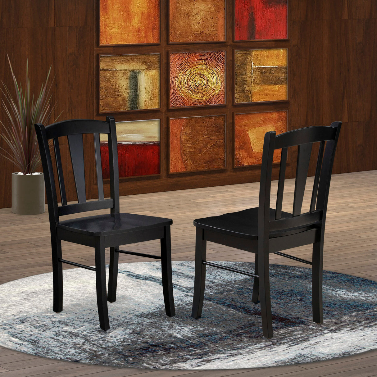 East West Furniture Dublin Kitchen Dining Chairs - Slat Back Wood Seat Chairs, Set of 2, (Finish Options)