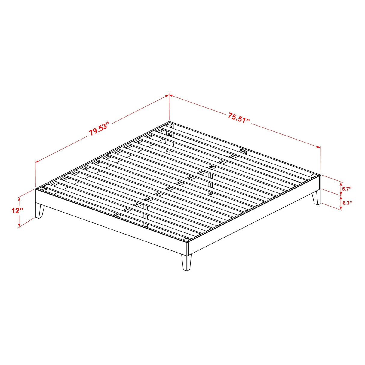 East West Furniture King Platform Bed Frame with 4 Solid Wood Legs and 2 Extra Center Legs (Bed Frame Color Options)