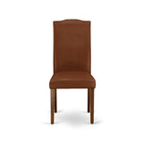 East West Furniture Kitchen Table Set- a Round Table and Brown Faux Faux Leather Dining Chairs, Mahogany (Pieces Options)