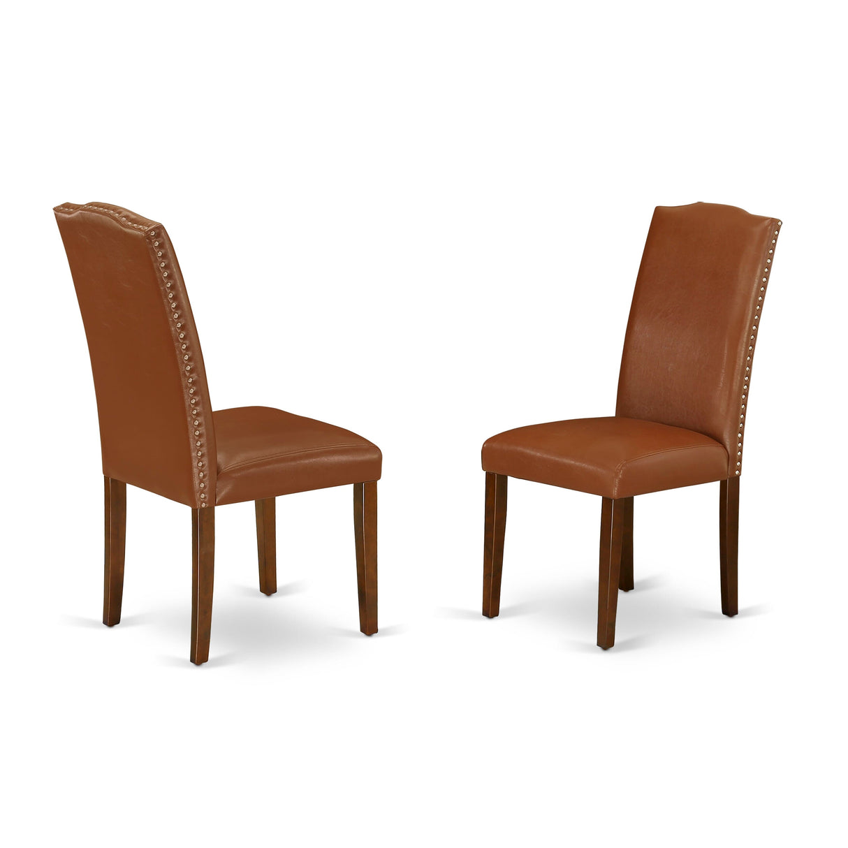 East West Furniture Kitchen Table Set- a Round Table and Brown Faux Faux Leather Dining Chairs, Mahogany (Pieces Options)