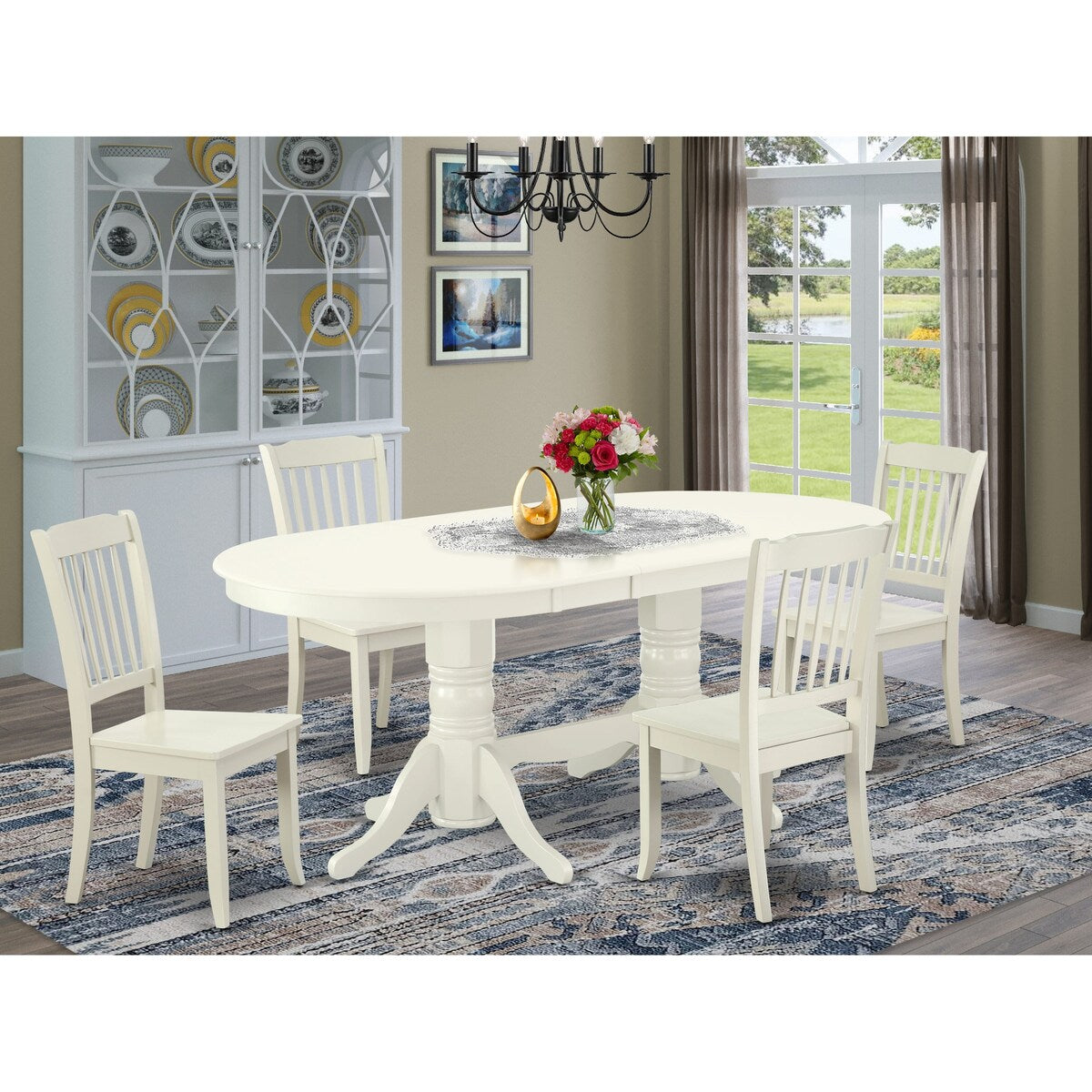 East West Furniture Kitchen Table Set- an Oval Dining Table and Dining Chairs, Linen White(Pieces Options)