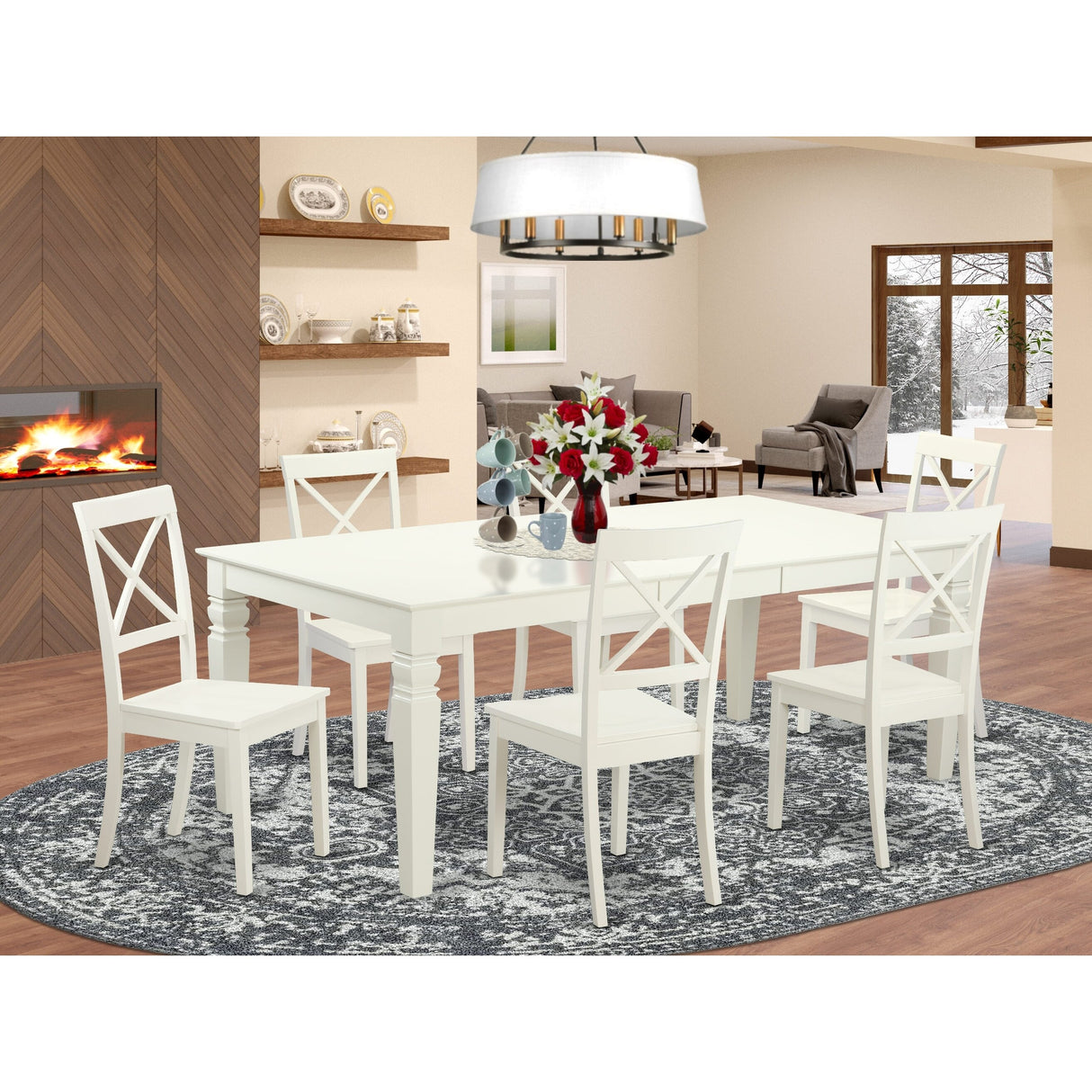East West Furniture Modern Table Set- A Rectangle Wooden Table and Kitchen Dining Chairs, Linen White- (Pieces Options)