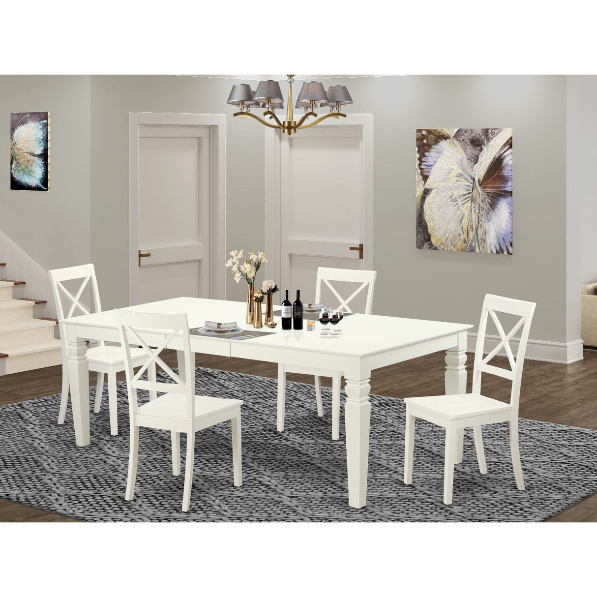 East West Furniture Modern Table Set- A Rectangle Wooden Table and Kitchen Dining Chairs, Linen White- (Pieces Options)
