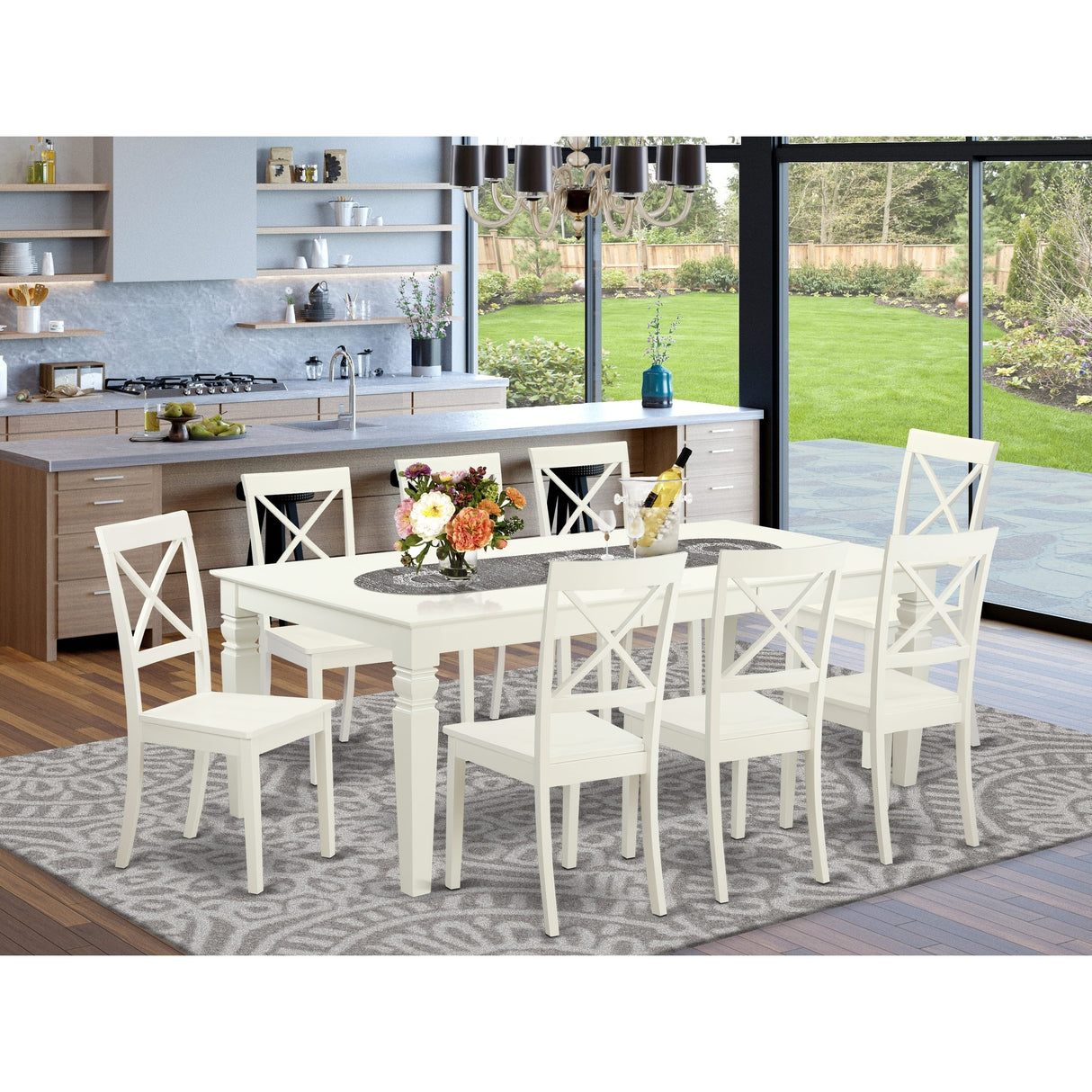 East West Furniture Modern Table Set- A Rectangle Wooden Table and Kitchen Dining Chairs, Linen White- (Pieces Options)