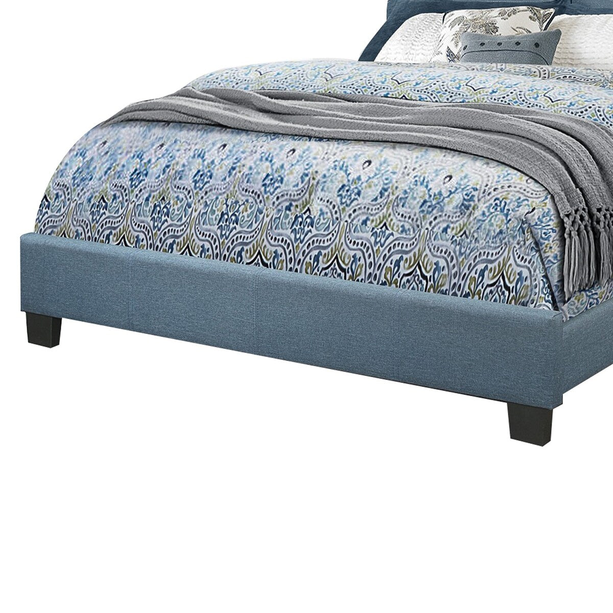Eastern King Bed with Fabric Wrapped Frame and Panel Headboard, Blue