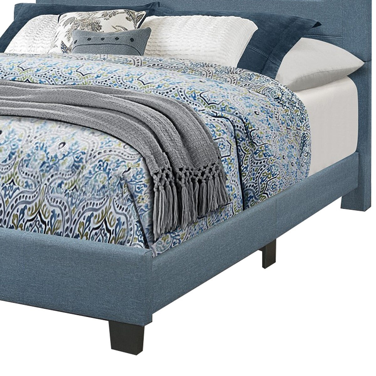 Eastern King Bed with Fabric Wrapped Frame and Panel Headboard, Blue