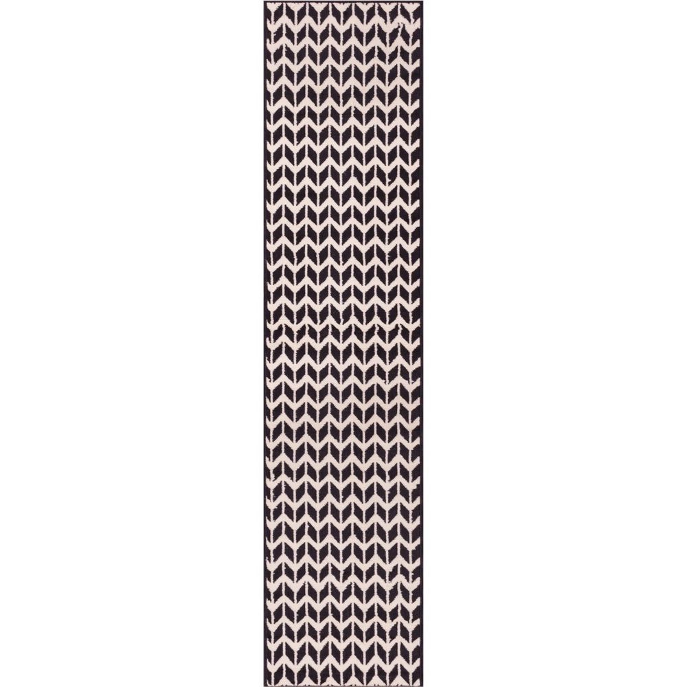 Well Woven Eastgate Modern Zig Zag Chevron Black Beige Runner Rug - 2' x 7'3"