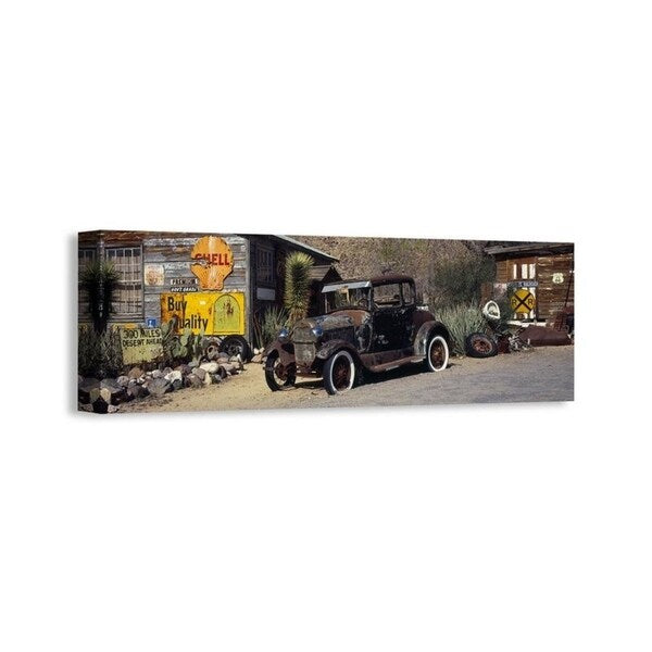 Easy Art Prints Panoramic Images's 'Abandoned vintage car at the roadside, Route 66, Arizona, USA' Premium Canvas Art