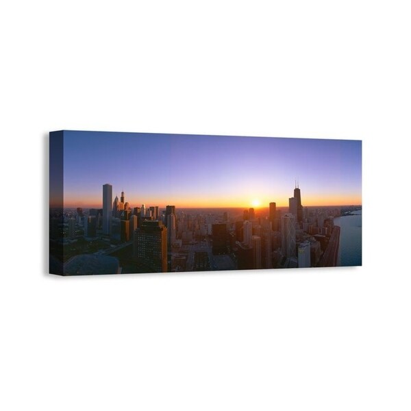 Easy Art Prints Panoramic Images's 'Chicago Sunset, Aerial View, Illinois' Premium Canvas Art
