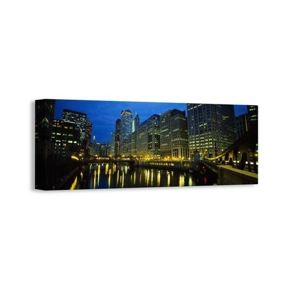 Easy Art Prints Panoramic Images's 'Low angle view of buildings lit up at night, Chicago River, Chicago, Illinois' Canvas Art